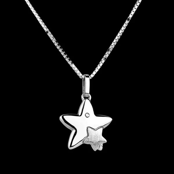 Duetto stelle - modello grande - Oro bianco - 9 carati - Diamante 