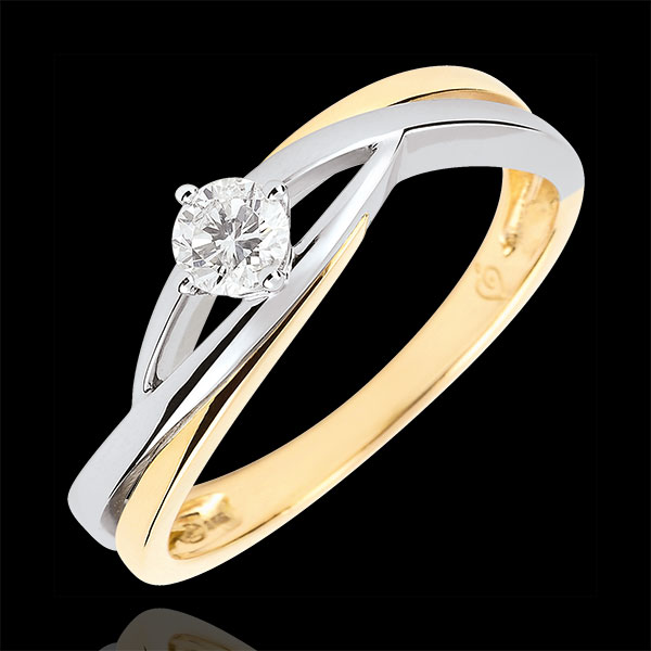 Pierścionek Drogocenne Gniazdo z jednym diamentem - Dova - diament 0,15 karata - złoto białe i złoto żółte 18-karatowe