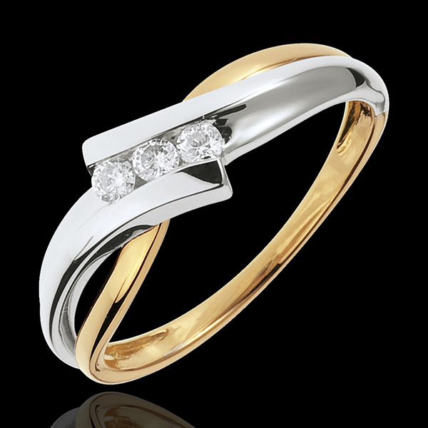 Pierścionek Drogocenne Gniazdo z potrójnym diamentem - Solfeż - złoto białe i złoto żółte 18-karatowe - 3 diamenty