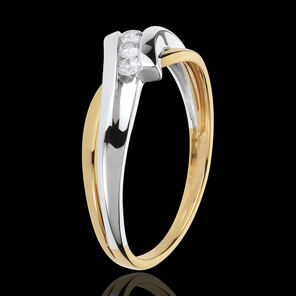 Pierścionek Drogocenne Gniazdo z potrójnym diamentem - Solfeż - złoto białe i złoto żółte 18-karatowe - 3 diamenty