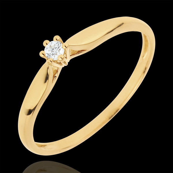Pierścionek w kształcie trzciny z jednym diamentem oprawionym w 6 krap - 0,05 karata - złoto żółte 18-karatowe