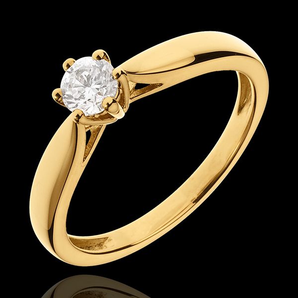 Pierścionek w kształcie trzciny z jednym diamentem oprawionym w 6 krap - złoto żółte 18-karatowe - 0,3 karata