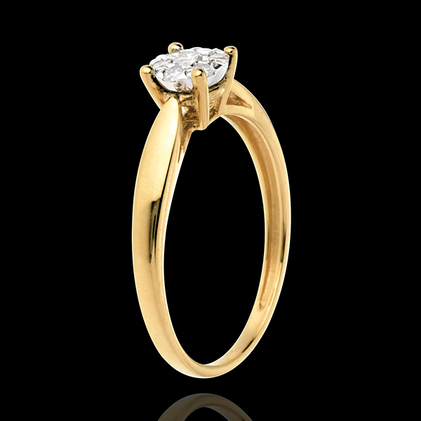 Pierścionek w kształcie trzciny z żółtego złota 18-karatowego z kulą wysadzaną diamentami - 7 diamentów