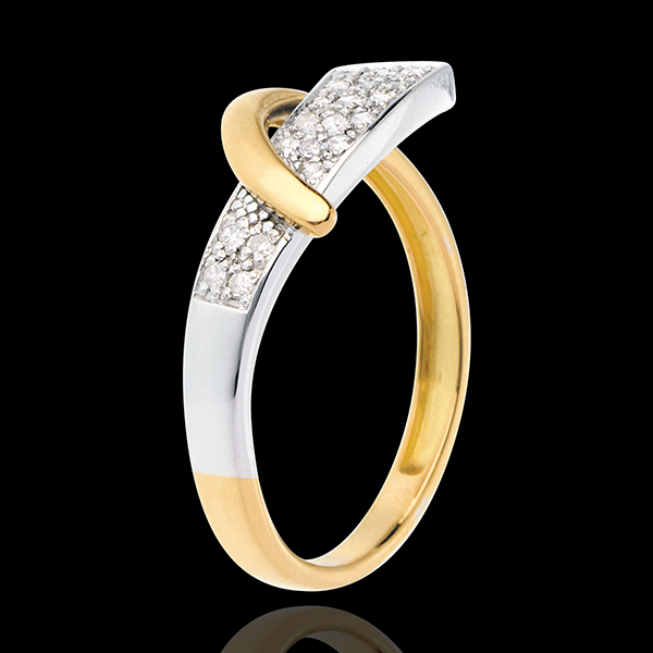 Pierścionek Syrena wysadzany diamentami - 20 diamentów - złoto białe i złoto żółte 18-karatowe