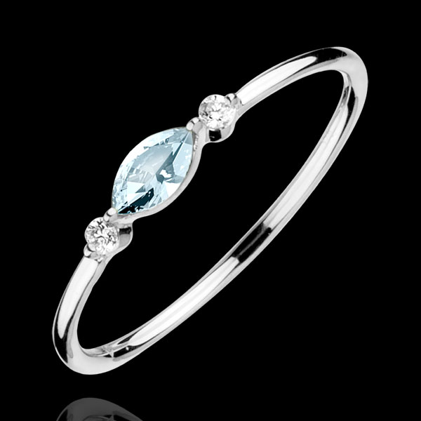 Pierścionek Wschodnie Spojrzenie - mały model - niebieski topaz i diamenty - złoto białe 9-karatowe