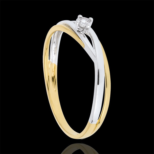 Pierścionek zaręczynowy Dova z jednym diamentem - diament 0,03 karata - złoto białe i złoto żółte 9-karatowe