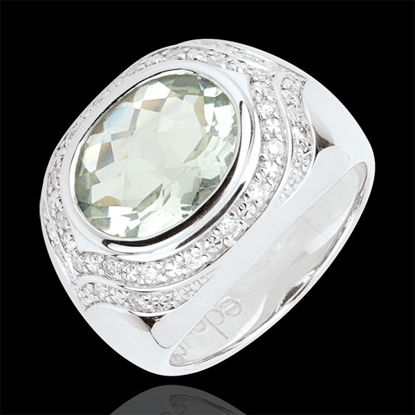 Inel Horus Ametist verde - Argint, diamante şi pietre fine