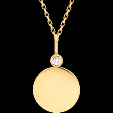 Okrągły medalik grawerowany Isaline – żółte złoto 18K i diamenty syntetyczne