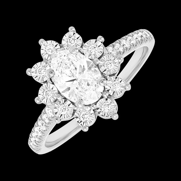 Wieczny Pierścionek Edelweiss - Daisy Chic - Białe Złoto 18k & Syntetyczne Diamenty