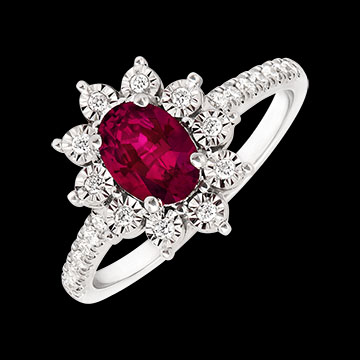 Wieczny Pierścionek Edelweiss - Daisy Chic - białe złoto 750/1000 - rubin i diament