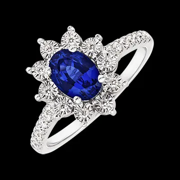 Wieczny Pierścionek Edelweiss - Daisy Chic - Białe Złoto 750/1000 - Szafir i Diament