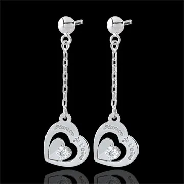 Boucles d'oreilles Maman je t'aime - or blanc 9 carats
