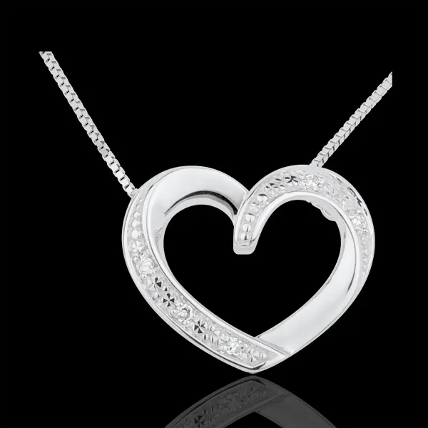 Collier coeur amoureux or blanc 9 carats et diamants