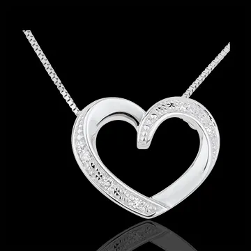 Collier coeur amoureux or blanc 9 carats et diamants