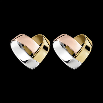 Boucles d'oreilles Puces Cœur Pliage 3 ors 18 carats