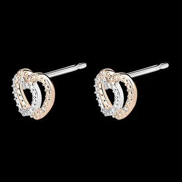 Boucles d'Oreilles Puces Précieux Secret - Cœur Complices - or blanc et or rose 9 carats et diamants 
