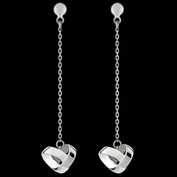 Boucles d'oreilles Pendantes Cœur Pliage Or Blanc 18 carats