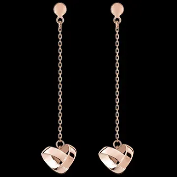 Boucles d'oreilles Pendantes Cœur Pliage Or Rose 18 carats