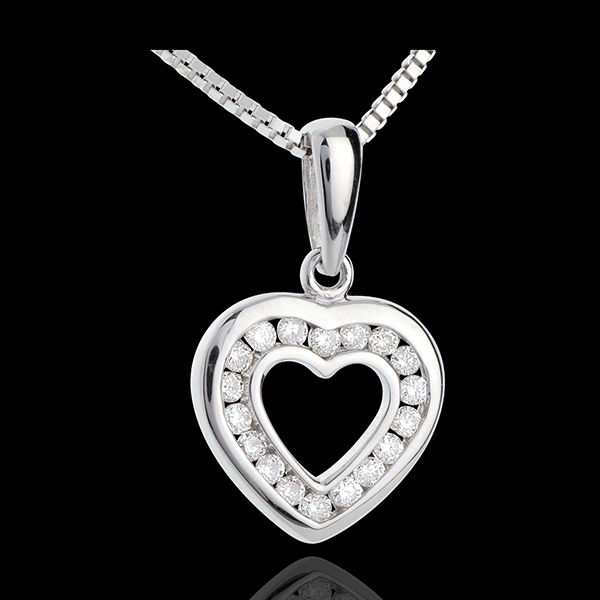 Pendentif coeur en abyme - or blanc 18 carats pavé - 18 diamants