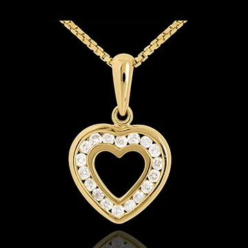 Pendentif coeur en abyme - or jaune 18 carats pavé - 18 diamants - 0.18 carat