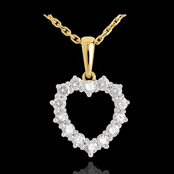 Pendentif Coeur échancré diamants - 0.9 carat - 14 diamants - or blanc et or jaune 18 carats