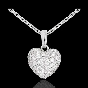 Pendentif coeur pavé or blanc 18 carats et belière - 0.67 carat - 50 diamants