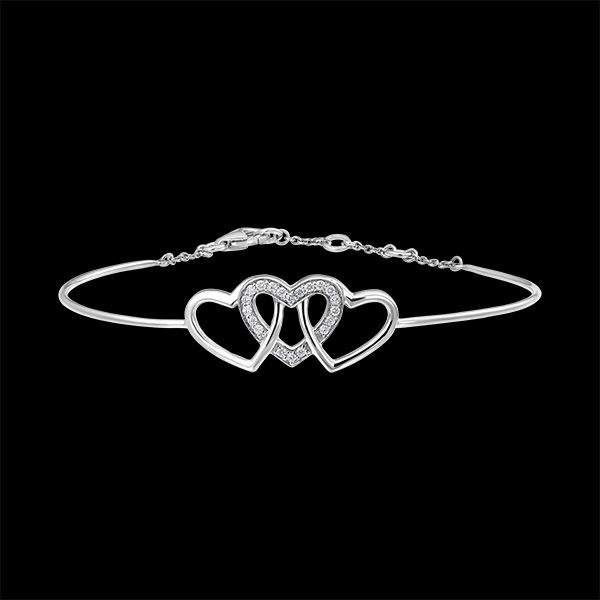 Bracelet Jonc Précieux Secret - Cœurs Entrelacés - or blanc 9 carats et diamants
