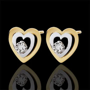 Boucles d'oreilles Coeurs Boudoir - deux ors - or blanc et or jaune 9 carats