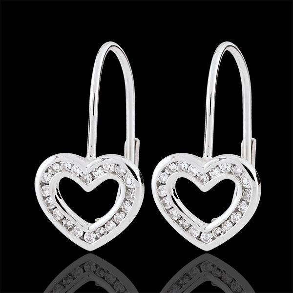 Boucles d'oreilles Coeurs Téa - 40 diamants - or blanc 9 carats