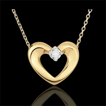 Collier joli coeur or jaune 9 carats et diamant - 45cm