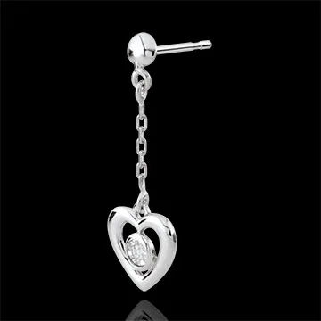White Gold Pendulum Heart Earrings - 18 carats