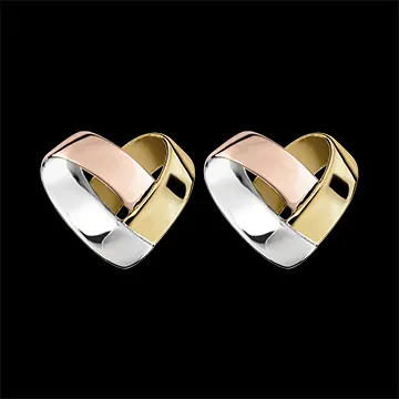Boucles d'oreilles Puces Cœur Pliage 3 ors 18 carats