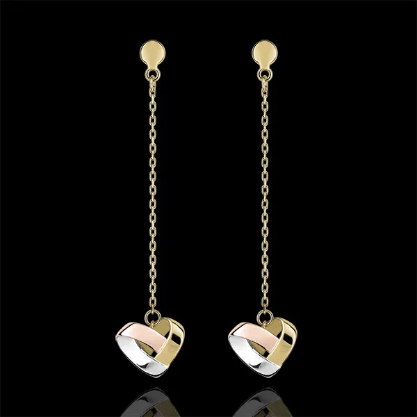 Folding Heart Drop Earrings - 3 golds
