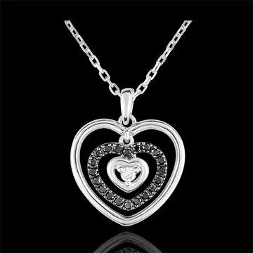 Necklace Printed Heart White Gold - Black Diamonds