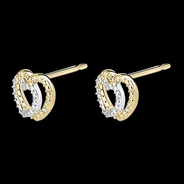 Boucles d'Oreilles Puces Précieux Secret - Cœur Complices - or blanc et or jaune 9 carats et diamants 
