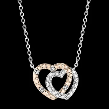 Collier Précieux Secret - Cœur Complices - or blanc et or rose 18 carats et diamants 