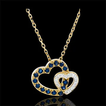 Collier Coeurs en duo - saphirs et diamants - or blanc et or jaune 9 carats