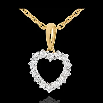 Pendentif Coeur échancré diamants - 0.25 carat - 14 diamants - or jaune 18 carats