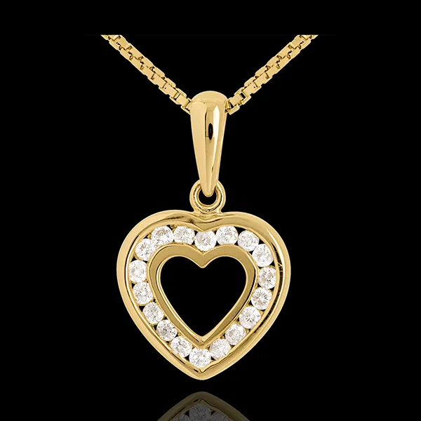 Pendentif coeur en abyme - 18 diamants - 0.18 carat - or jaune 9 carats