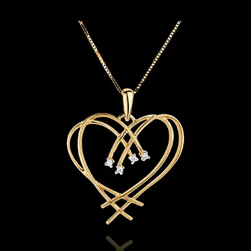 Pendentif Coeur étincelles - 4 diamants - or jaune 18 carats