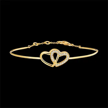 Bracelet Jonc Précieux Secret - Cœurs Amoureux - or jaune 9 carats et diamants