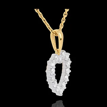 Pendentif Coeur échancré diamants - 0.9 carat - 14 diamants - or blanc et or jaune 18 carats