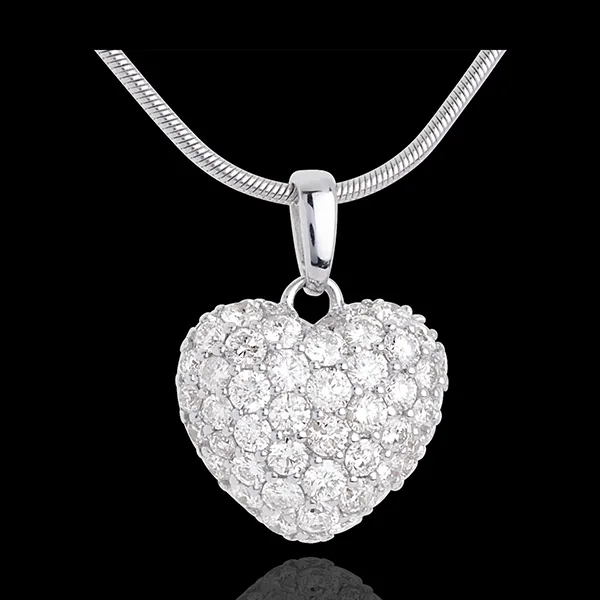 Pendentif coeur pavé or blanc 18 carats et belière (GM - 1.04 carat - 50 diamants