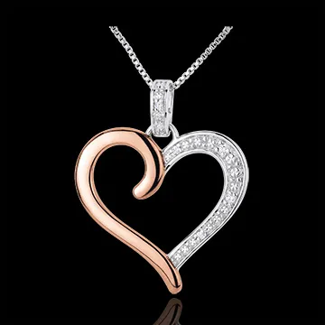 Pendentif Coeur Amazone - or blanc et or rose 9 carats