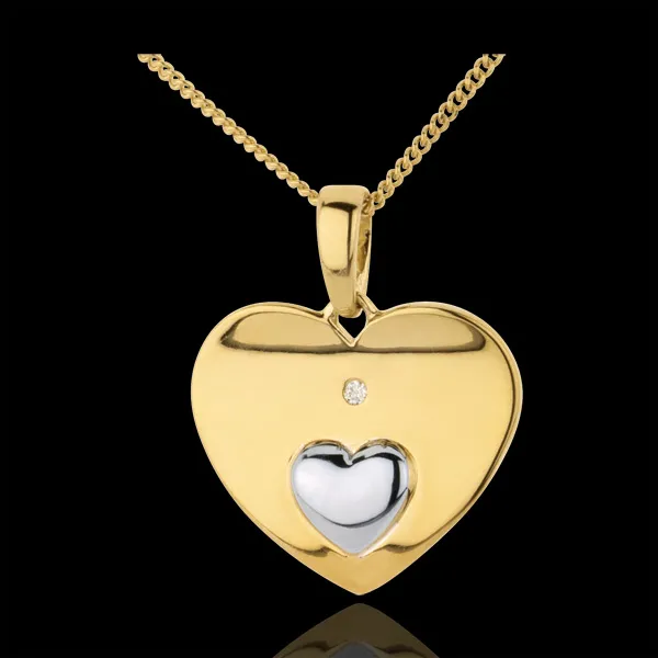 Pendentif Coeurs unis - or blanc et or jaune 9 carats