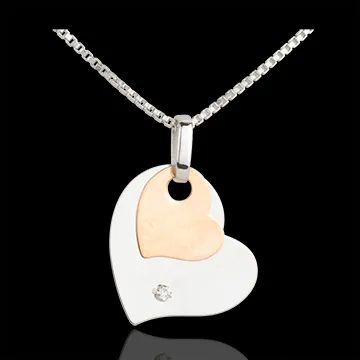 Pendentif Coeurs Modernes - or blanc et or rose 9 carats