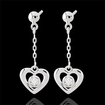 White Gold Pendulum Heart Earrings