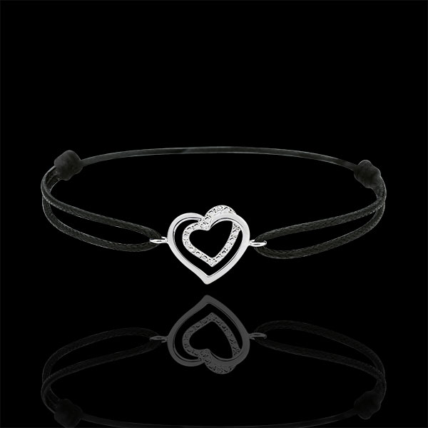 White Gold-Black-Cord-Entwined-Heart-Bracelet