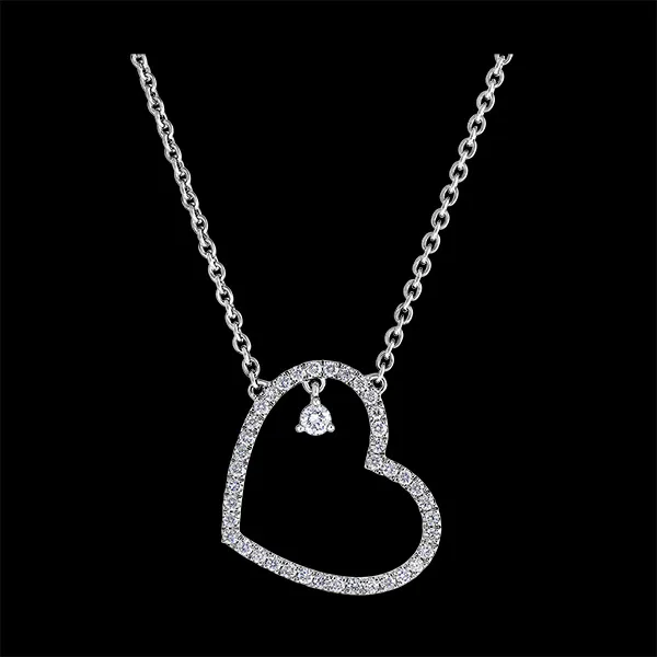 Precious Secret Necklace - Leaning Heart - white gold 18 carats and diamonds