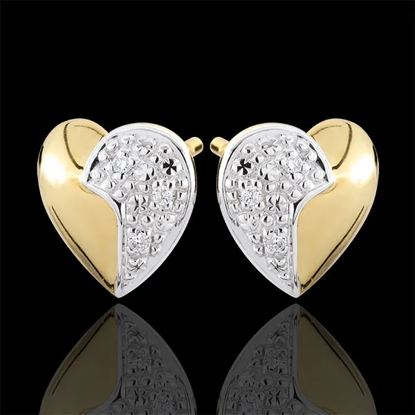 Pendientes Corazones Ondas - oro blanco y oro amarillo 9 quilates